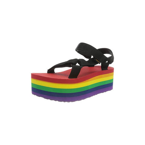 Teva Flatform Universal Stripe Sandal Womens, Black/Rainbow, 6 UK
