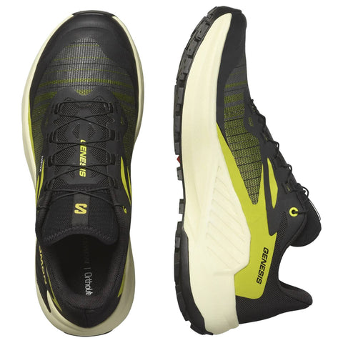 Salomon Genesis Men's Trail Running Shoes, Black/Sulphur Spring/Transparent Yellow