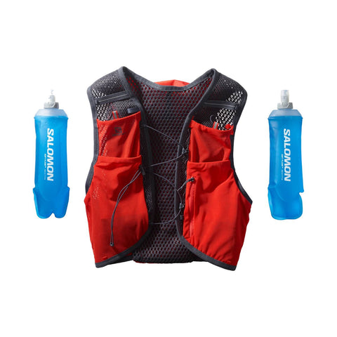 Salomon Active Skin 8 Unisex Running Vest with flasks included, Fiery Red/Ebony