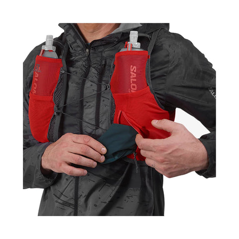 Salomon Active Skin 8 Unisex Running Vest with flasks included, Fiery Red/Ebony