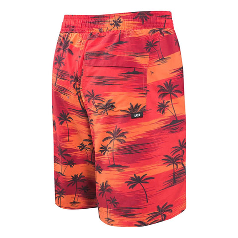Saxx Cannonball 2in1 Men's Long Swim Shorts, Sunset Palm Red