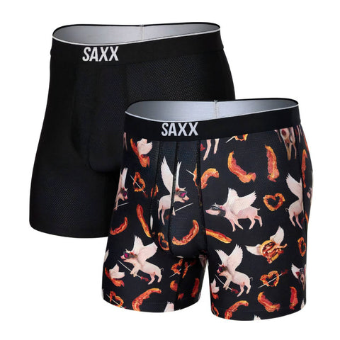 Saxx Volt Breathable Mesh 2-Pack Boxer Briefs, Bacon My Heart/Black