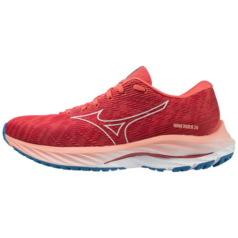Mizuno Wave Rider 26 Women's Running Shoes, Spiced Coral/Vaporous Gray/French Blue