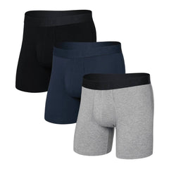 Saxx DropTemp Cooling Cotton 3-Pack Boxer Briefs, Dark Grey Heather/Dark Ink/Black