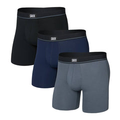 Saxx Essential Cotton 3-Pack Boxer Briefs, Black/Turbulence/Maritime