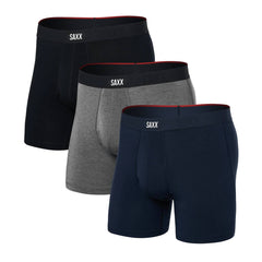 Saxx Vibe Xtra 3-Pack Boxer Briefs, Black/Grey Heather/Navy