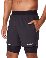 2XU Aero 2-in-1 5" Men's Running Shorts, Black/Silver Reflective