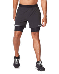 2XU Aero 2-in-1 5" Men's Running Shorts, Black/Silver Reflective