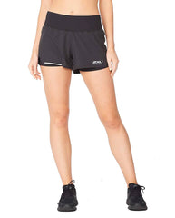 2XU Aero 2-in-1 3 Inch Women's Running Shorts, Black/Silver Reflective