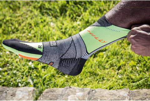 Hilly Ultra Marathon Fresh Running Anklet Socks - Black/Grey/Green