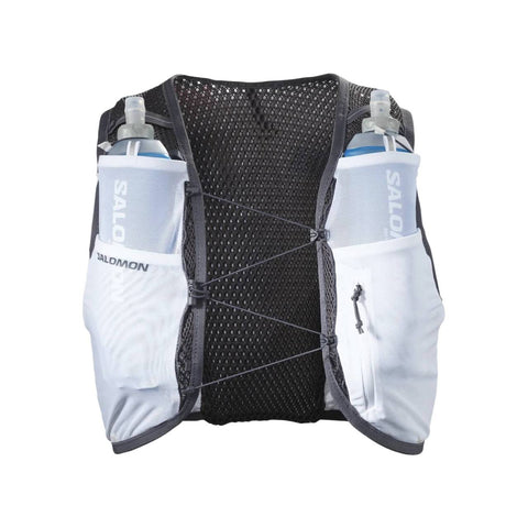 Salomon Active Skin 8 Unisex Running Vest with flasks included, White/Ebony