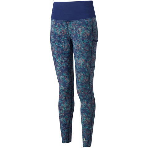 Ronhill Life Women's Running Leggings, Deep Blue Micro Floral
