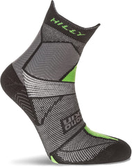 Hilly Marathon Fresh Unisex Running Socks, Black/Grey/Lime Green