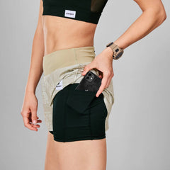 Saysky WMNS Paisley 2in1 Pace Shorts 3", Beige Paisley AOP