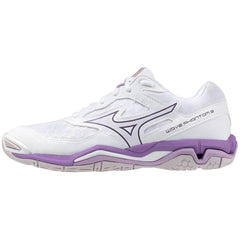 Mizuno Wave Phantom 3 Women's Indoor Court Shoes, White/Patrician Purple/Quince