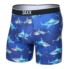 Saxx Volt Breathable Mesh Boxer Briefs, Shattered Sharks/Blue