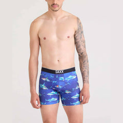 Saxx Volt Breathable Mesh Boxer Briefs, Shattered Sharks/Blue