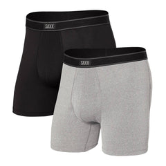 Saxx Daytripper 2-Pack Comfort Stretch Boxer Briefs, Black/Grey Heather