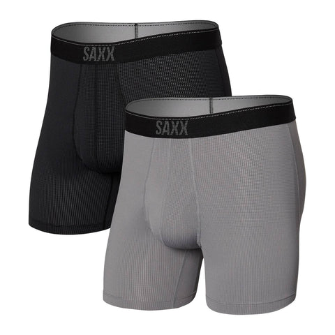 Saxx Quest Quick Dry Mesh 2-Pack Boxer Briefs, Black/Dark Charcoal II