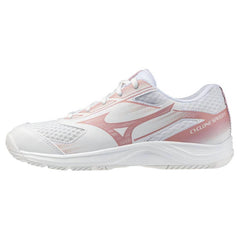 Mizuno Cyclone Speed 5 Women's Volleyball Shoes, White/Rose Elegance/Lava Falls